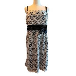 Black White Lace Y2K Dress 18 Crochet Sequin Rosette Cocktail Party‎ Event NYE
